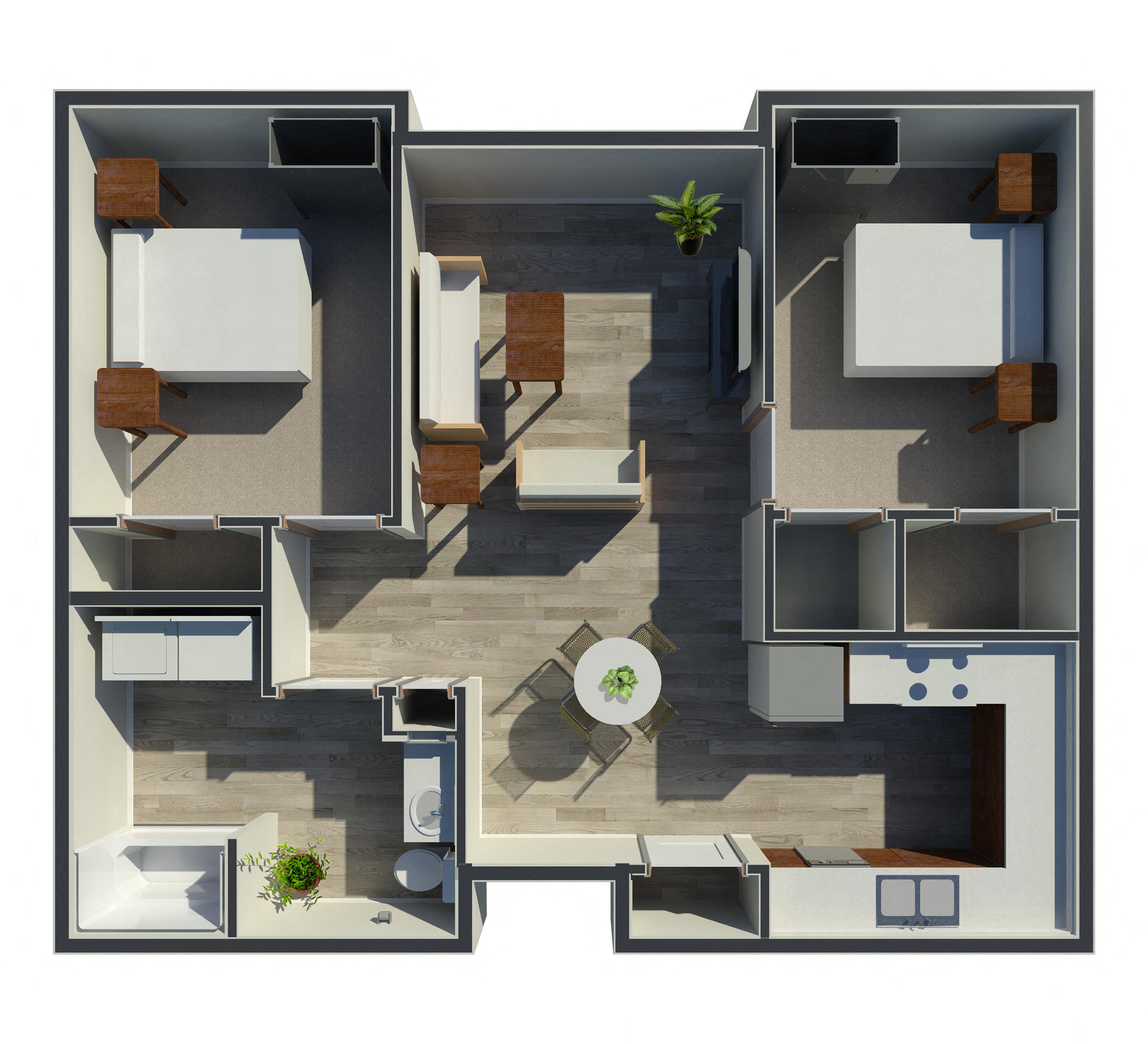 Floor plan for 2 beds, 1 bath, 925 sqft